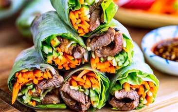 Recette de rouleau du bœuf avec feuille de moutarde (bò cuốn cải xanh)